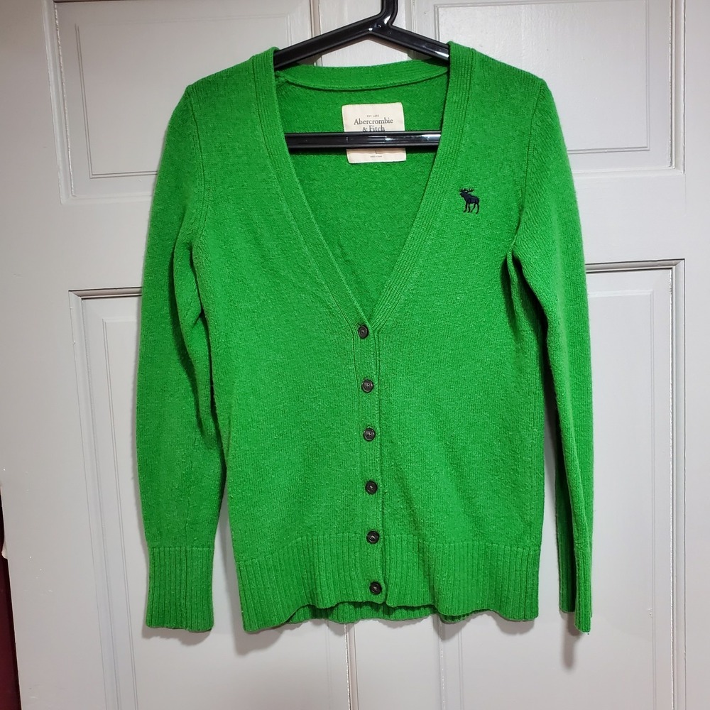 Y2K Abercrombie & Fitch Women Cardigan Sweater Size Large Green Wool Button Down